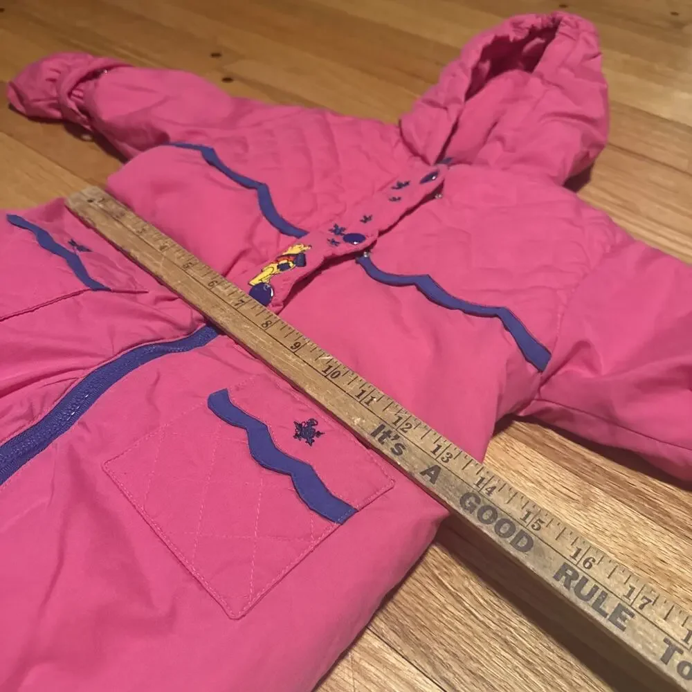 Vtg Disney Winnie the Pooh Snow Suit Infant 12M Pink Hooded Snowsuit